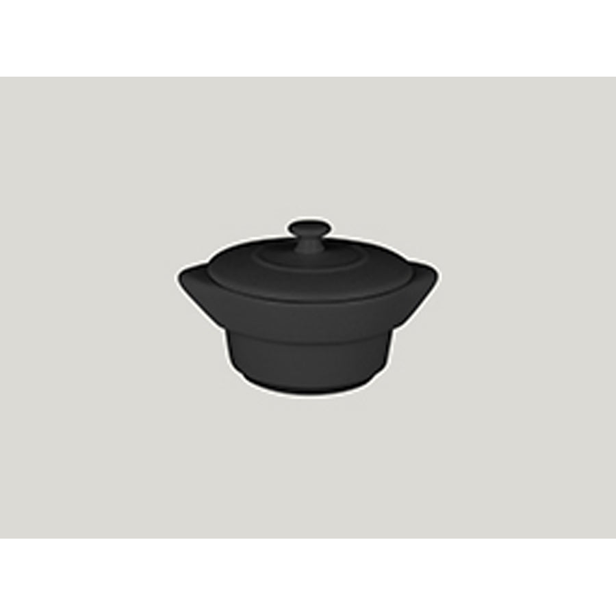 Rak Chef's Fusion Vitrified Porcelain Black Round Cocotte & Lid 10cm 21.6cl Pack of 12