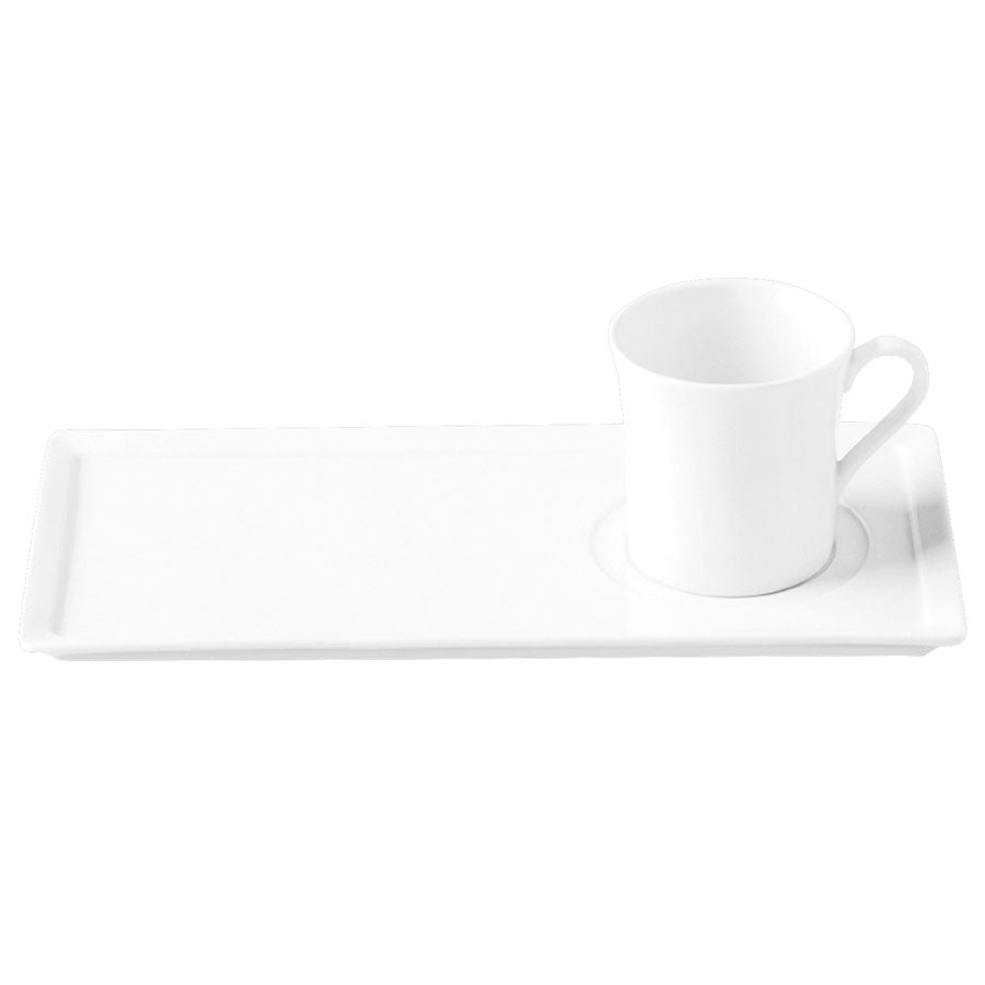 Rak Allspice Wasabi Vitrified Porcelain White Rectangular Tray With 2 Round Indents 28x14cm Pack of 6