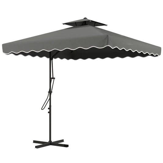 Outsunny Double Top Garden Parasol Cantilever Umbrella with Ruffles, Dark Grey