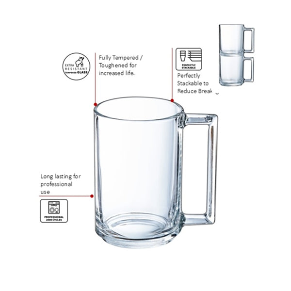 Arcoroc A La Bonne Heure Toughened Glass Mug 11.25oz 32cl Pack of 24