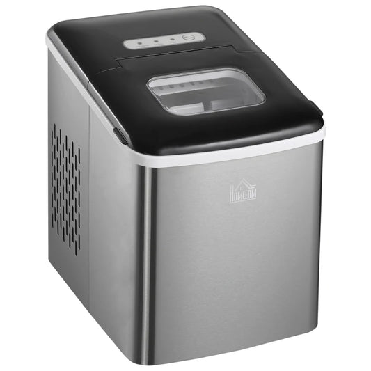 HOMCOM Ice Cube Maker for Home with Self Cleaning Function, Scoop and Basket Stainless Steel No Plumbing Required Black