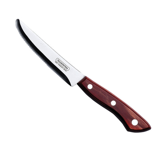 Tramontina 18/10 Stainless Steel Trigger Polywood Steak Knife Red Handle Pack of 12