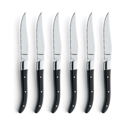 Amefa Royal 13/0 stainless Steel Black Handled Steak Knife Gift Set Pack of 6