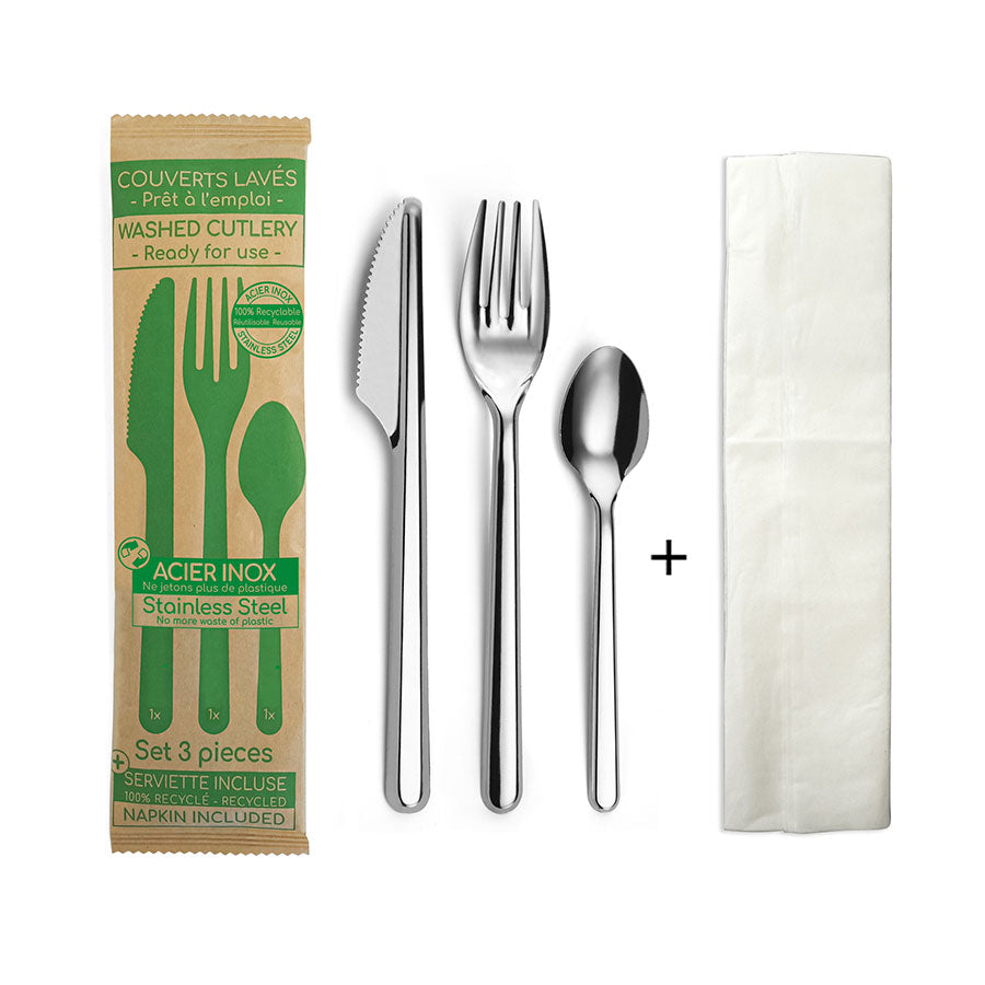 Reuse Leaves 3 Piece Cutlery Set In Pouch With a Napkin Pack of 400