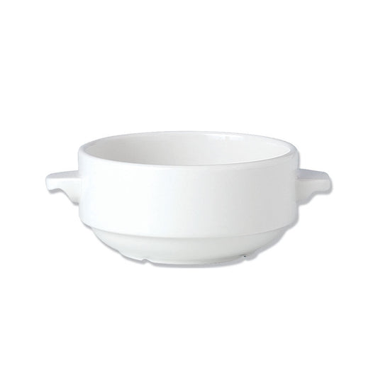 Steelite Simplicity Vitrified Porcelain White Round Lugged Stacking Soup Cup 28.5cl Pack of 36