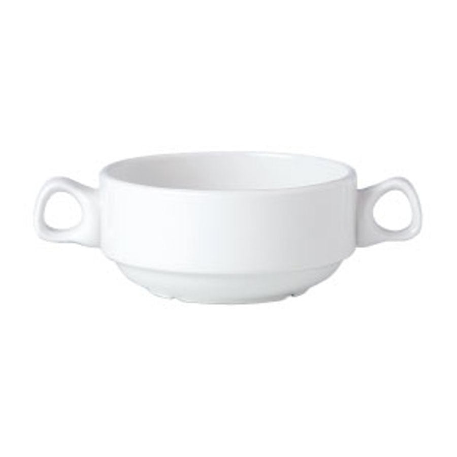 Steelite Simplicity Vitrified Porcelain White Round Handled Stacking Soup Cup 10oz Pack of 36