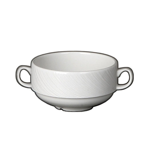 Steelite Spyro Vitrified Porcelain White Round Handled Stacking Soup Cup White 28.5cl Pack of 36