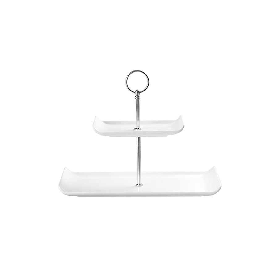 Churchill Alchemy Fine China White Rectangular Small Two Tier Plate Tower 30x22x14.5cm Pack of 2