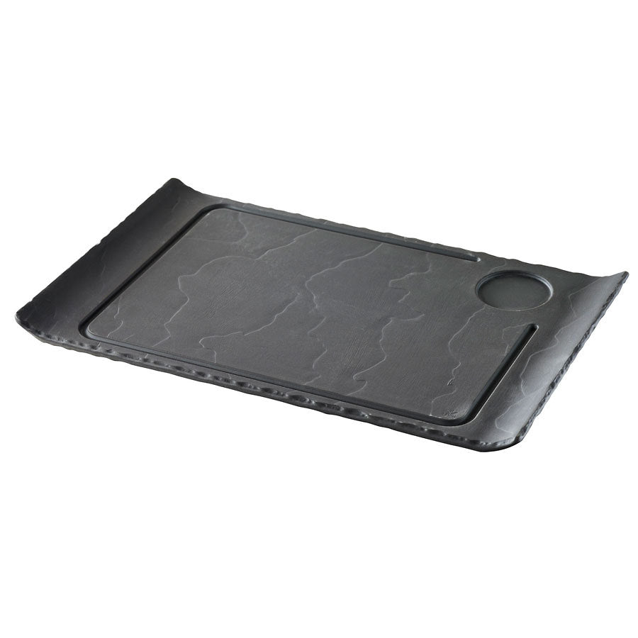 Revol Basalt Ceramic Black Steak Plate With Curved Edges 39.5x24cm Pack of 4