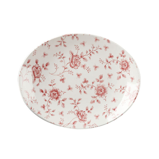 Churchill Vintage Prints Vitrified Porcelain Cranberry Oval Rose Chintz Plate 31.7x25.5cm Pack of 6