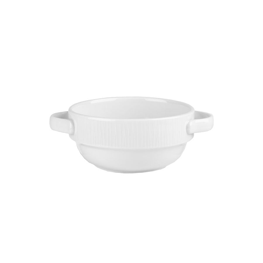 Churchill Bamboo Vitrified Porcelain White Handled Stacking Bowl - 40cl / 14oz Pack of 6