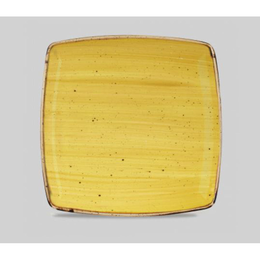 Churchill Stonecast Super Vitrified Porcelain Mustard Seed Yellow Deep Square Plate 26.8cm 10.5in Pack of 6