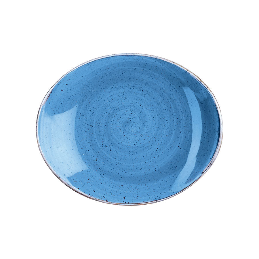 Churchill Stonecast Vitrified Porcelain Cornflower Blue Oval Coupe Plate 19.2x16cm Pack of 12