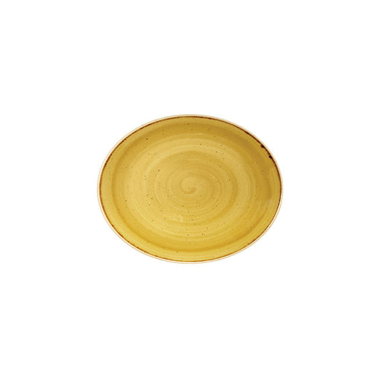 Churchill Stonecast Vitrified Porcelain Mustard Seed Yellow Oval Coupe Plate 19.2x16cm Pack of 12