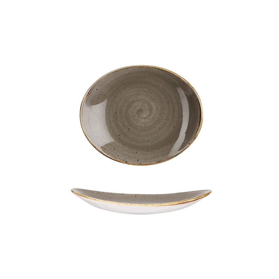 Churchill Stonecast Vitrified Porcelain Peppercorn Grey Oval Coupe Plate 19.2x16cm Pack of 12