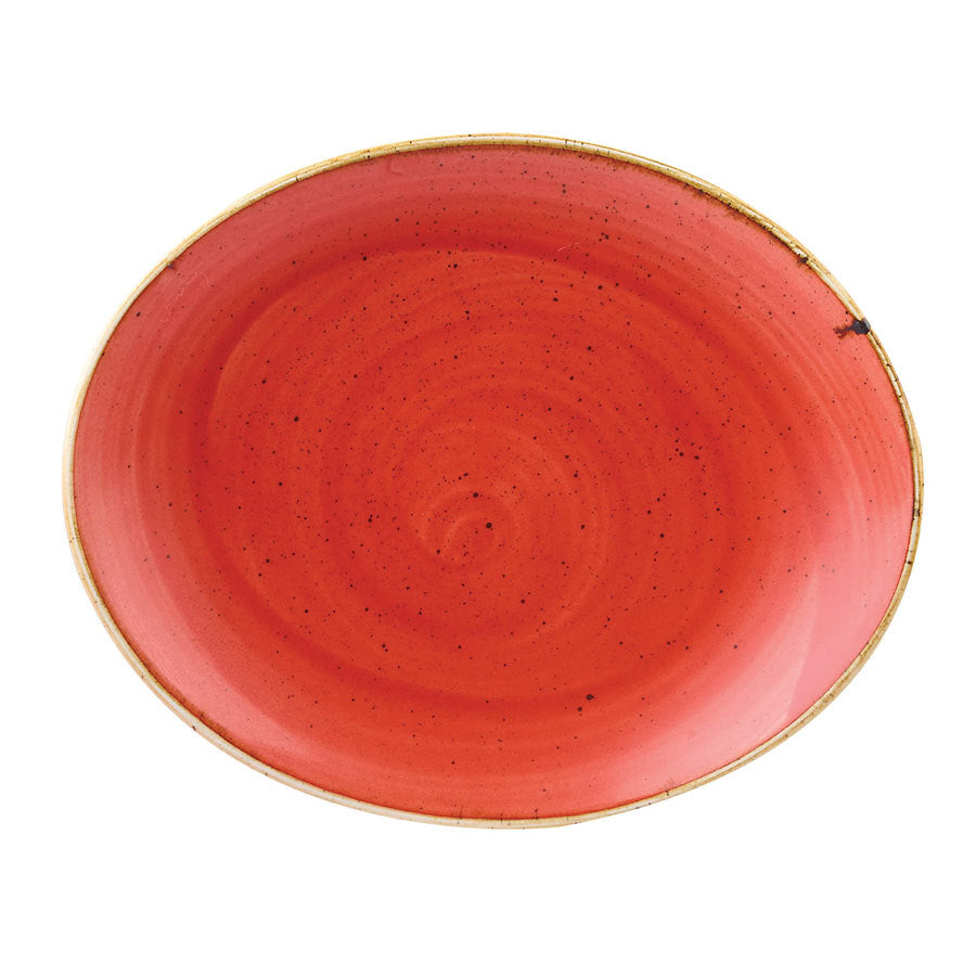 Churchill Stonecast Vitrified Porcelain Berry Red Oval Coupe Plate 19.2x16cm Pack of 12