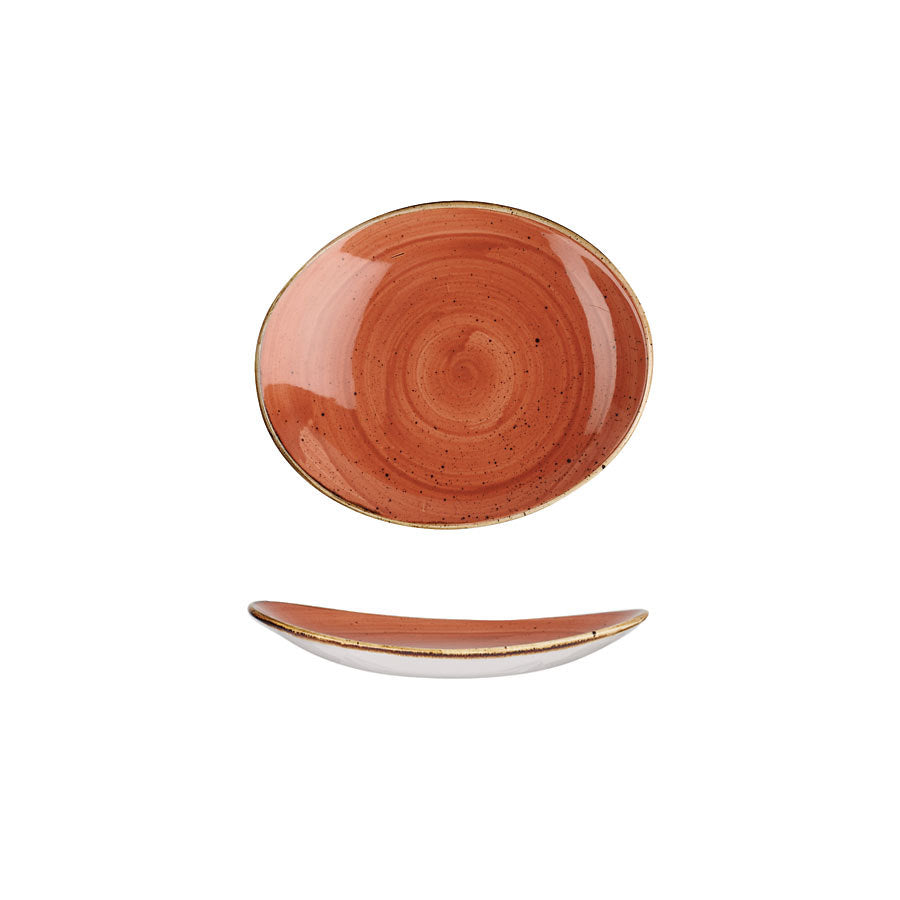 Churchill Stonecast Vitrified Porcelain Spiced Orange Oval Coupe Plate 19.2x16cm Pack of 12