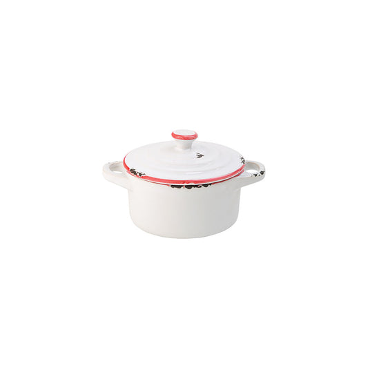 Utopia Avebury Red Stoneware White Round Lidded Mini Casserole 10.5cm 4 Inch 8.75oz Pack of 12