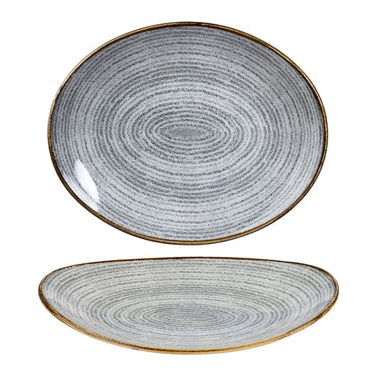 Churchill Studio Prints Homespun Vitrified Porcelain Stone Grey Oval Coupe Plate 31.7x25.5cm Pack of 12