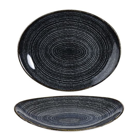 Churchill Studio Prints Homespun Vitrified Porcelain Black Oval Coupe Plate 27x22.9cm Pack of 12