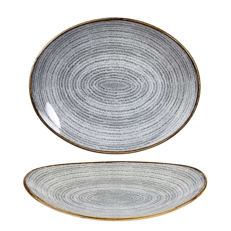 Churchill Studio Prints Homespun Vitrified Porcelain Stone Grey Oval Coupe Plate 27x22.9cm Pack of 12