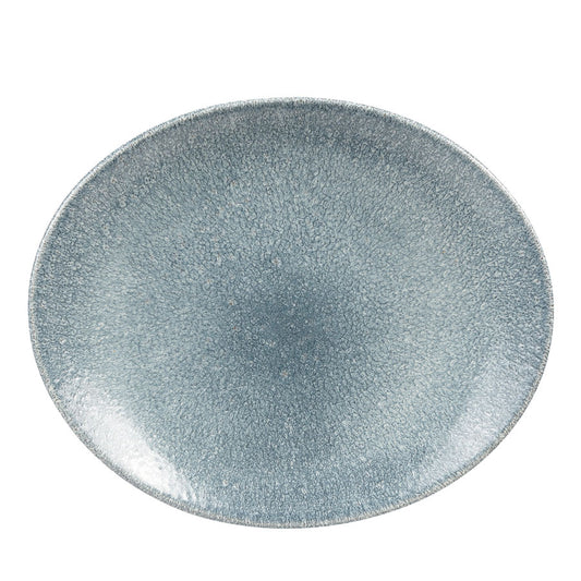 Churchill Studio Prints Raku Vitrified Porcelain Topaz Blue Oval Coupe Plate 31.7x25.5cm Pack of 12