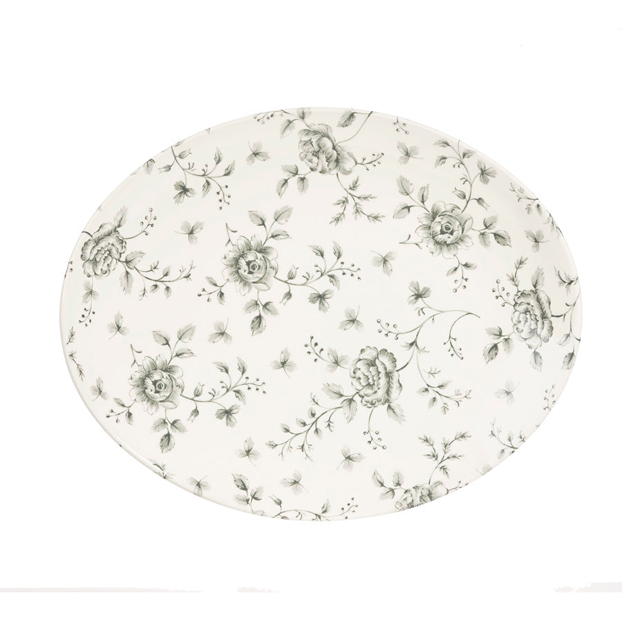 Churchill Vintage Prints Vitrified Porcelain Grey Oval Rose Chintz Coupe Plate 31.7x25.5cm Pack of 6