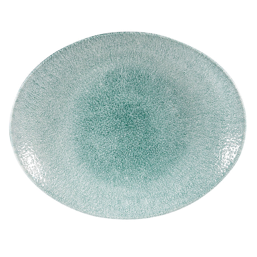 Churchill Studio Prints Raku Vitrified Porcelain Jade Green Oval Coupe Plate 31.7x25.5cm Pack of 12