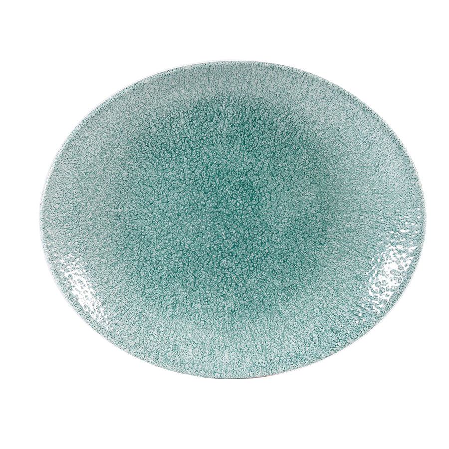 Churchill Studio Prints Raku Vitrified Porcelain Jade Green Oval Coupe Plate 27x22.9cm Pack of 12