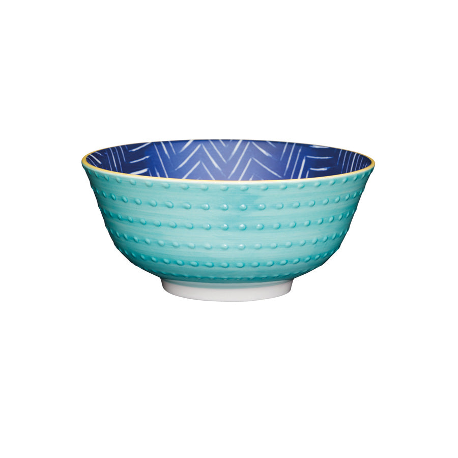 Kitchencraft Ceramic Contrasting Blue Chevron & Spotty Round Bowl 15.7cm Pack of 4