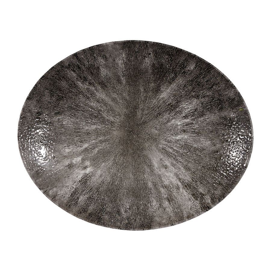 Churchill Studio Prints Stone Vitrified Porcelain Quartz Black Oval Coupe Plate 31.7x25.5cm Pack of 12