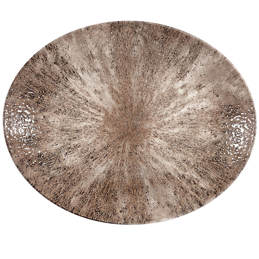 Churchill Studio Prints Stone Vitrified Porcelain Zircon Brown Oval Coupe Plate 31.7x25.5cm Pack of 12