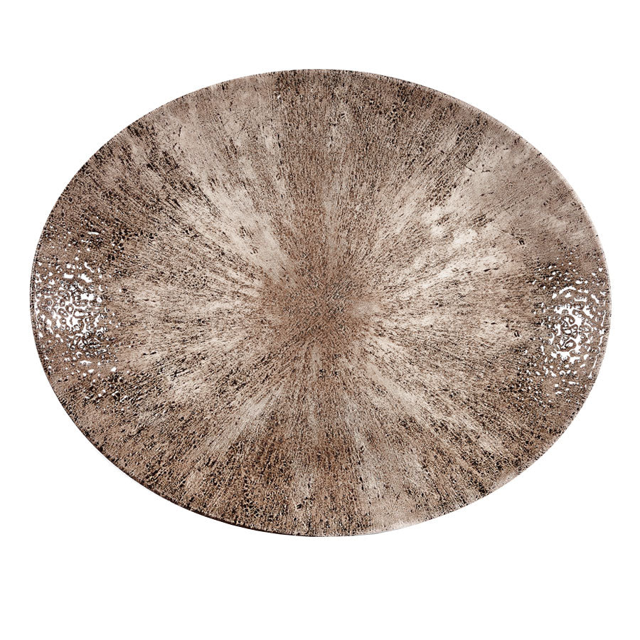 Churchill Studio Prints Stone Vitrified Porcelain Zircon Brown Oval Coupe Plate 27x22.9cm Pack of 12