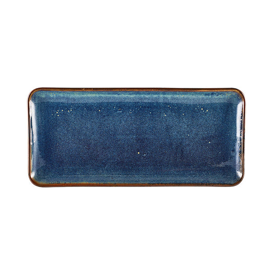 Genware Terra Porcelain Aqua Blue Narrow Rectangular Platter 30x14cm Pack of 6