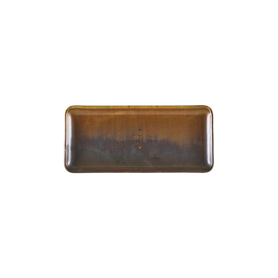 Genware Terra Porcelain Ructic Copper Narrow Rectangular Platter 30x14cm Pack of 6