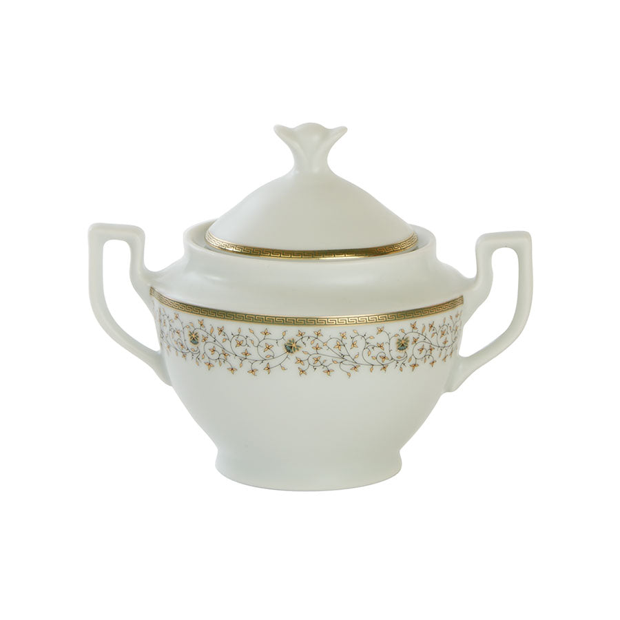 Porcelite Classic Vine Porcelain White Covered Sugar Bowl 30cl