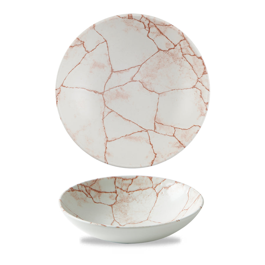 Churchill Studio Prints Kintsugi Vitrified Porcelain Coral Round Coupe Bowl 18.2cm 15oz Pack of 12