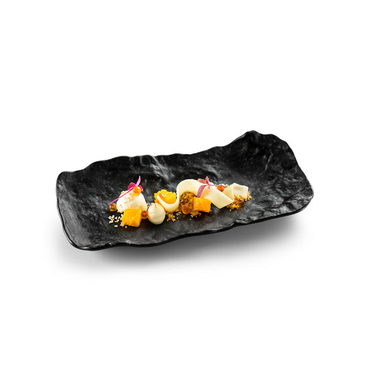 Pordamsa Crater Glass Matte Black Rectangular Tray 23x10 cm Pack of 6