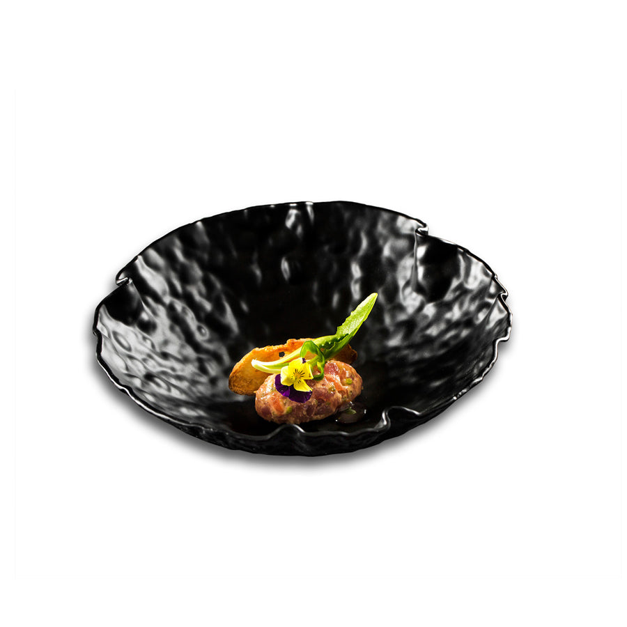 Pordamsa Crater Glass Matte Black Round Bowl 26cm Pack of 2