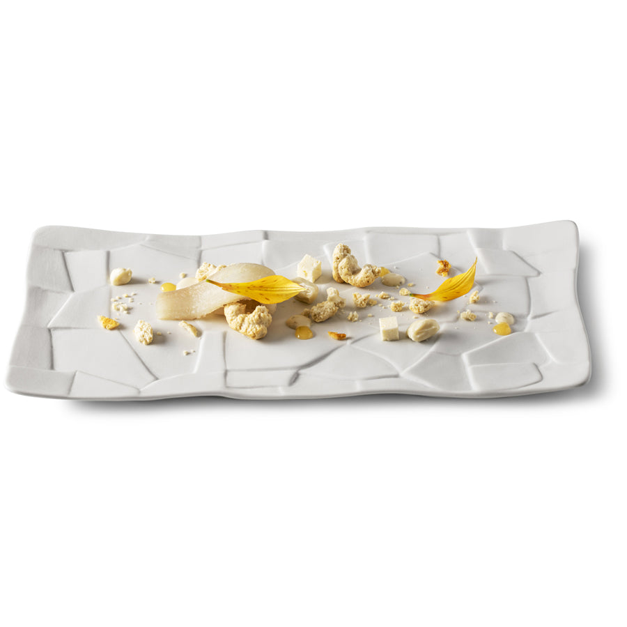 Pordamsa Trencadis Porcelain Matte White Rectangular Tray 32x15cm Pack of 4