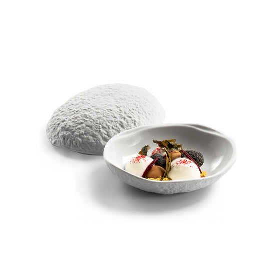 Pordamsa Mediterranean Textures Porcelain Gloss/Matte White Roca Iceberg Lidded Bowl 16x13cm