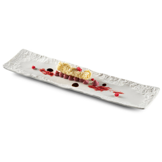 Pordamsa Roca Porcelain Gloss/Matte White Rectangular Tray 38x9cm Pack of 6