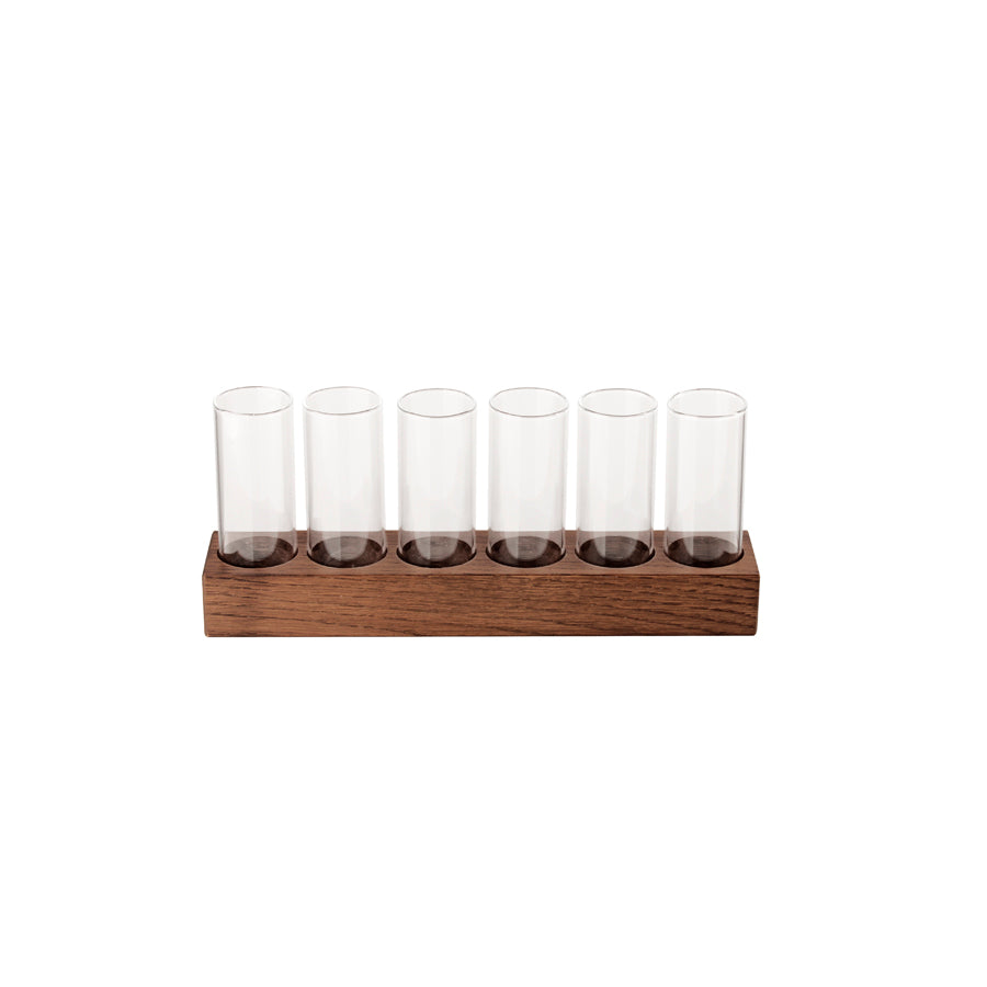 Pordamsa Borosilicate Glass Clear Set Of 6 Schnapps Tasting Other Tableware With Walnut Tray 24x4.5cm