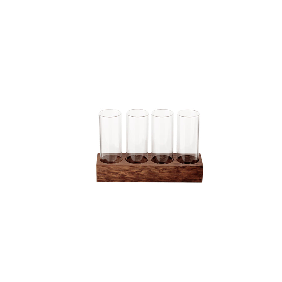 Pordamsa Borosilicate Glass Clear Set Of 4 Schnapps Tasting Other Tableware With Walnut Tray 16x5cm Pack of 3