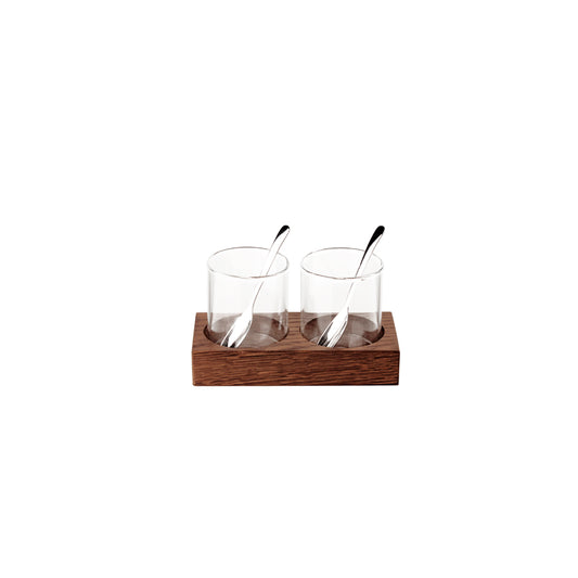 Pordamsa Borosilicate Glass Set Of 2 Tasting Other Tableware With Walnut Tray & Spoons 15x7cm 150ml