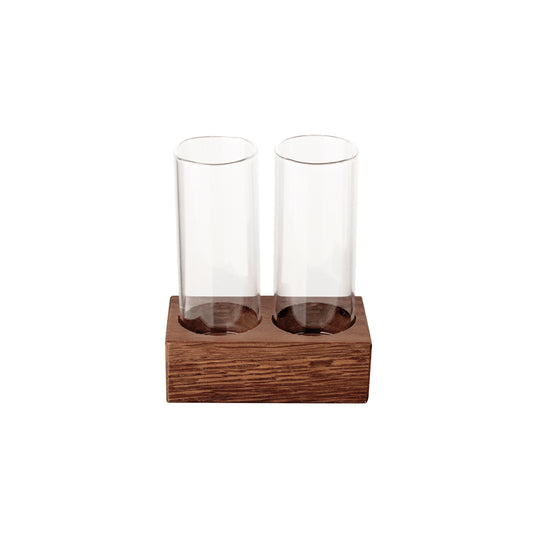 Pordamsa Borosilicate Glass Set Of 2 Schnapps Tasting Other Tableware With Wulnut Tray 8x4cm 65ml Pack of 3