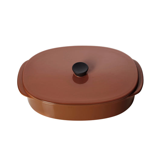 Revol Caractere Ceramic Cinnamon Oblong Dish With Lid 26x18.5x9cm 1.3 Litre Pack of 2