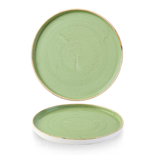 Churchill Stonecast Vitrified Porcelain Sage Green Round Walled Plate 26cm Pack of 6