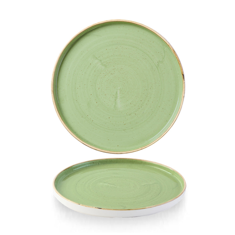 Churchill Stonecast Vitrified Porcelain Sage Green Round Walled Plate 21cm Pack of 6