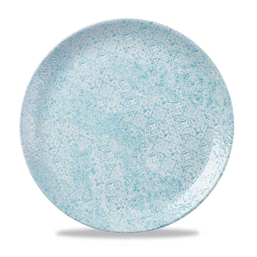 Churchill Vintage Prints Vitrified Porcelain Med Tiles Aquamarine Round Coupe Plate 28.8cm Pack of 12